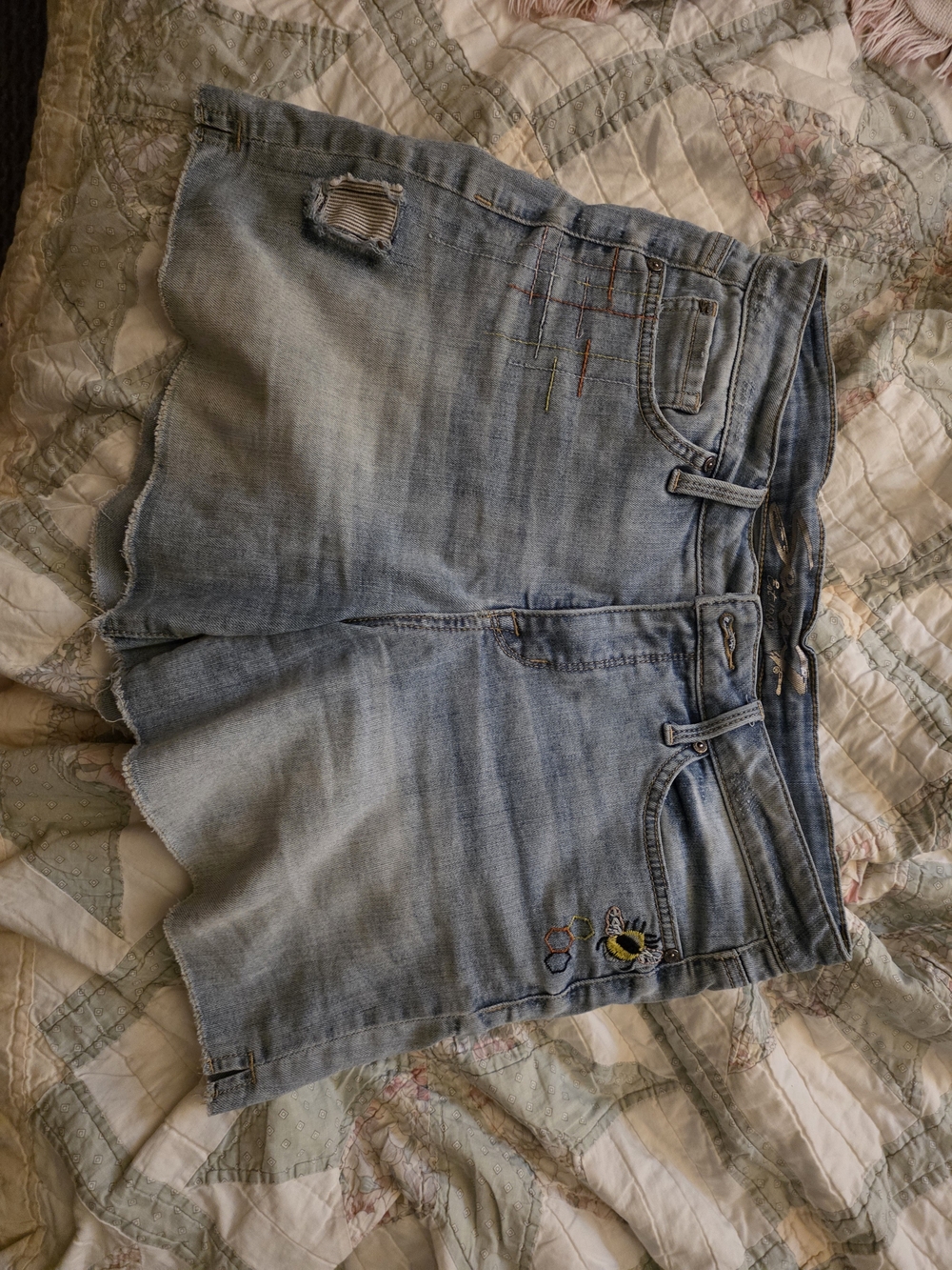 Seven 7 Bumblebee Light Wash Embroidered Denim Shorts